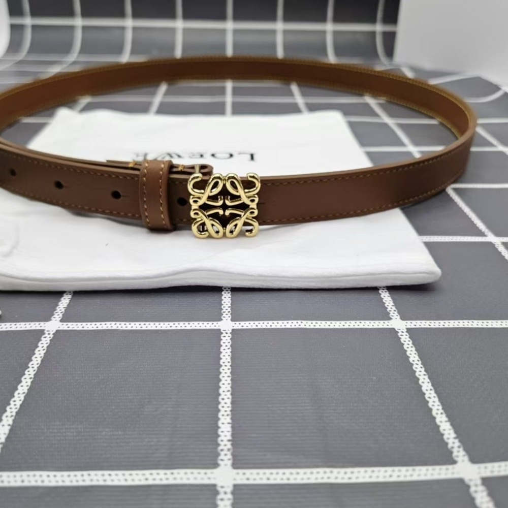 Loewe Slim Brown Leather Belt with Logo Buckle - Picture 1 of 6